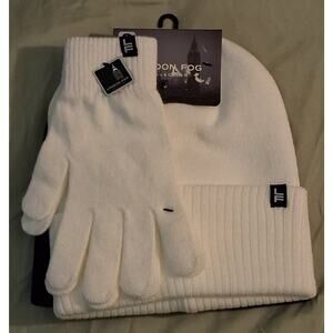 London Fog Collection 3 Peice Set Gloves (White) & 2 Winter Hats (White & Black)